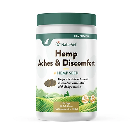 NaturVet Aches and Discomfort Hemp Soft Chew Hip and Joint Supplement for Dogs, 0.55 lb., 60 ct.