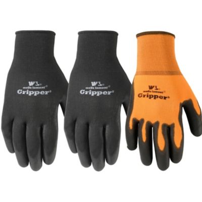 Wells Lamont Men's Polyester Ultimate Gripper PU-Coated Work Gloves, Large, 3 Pair