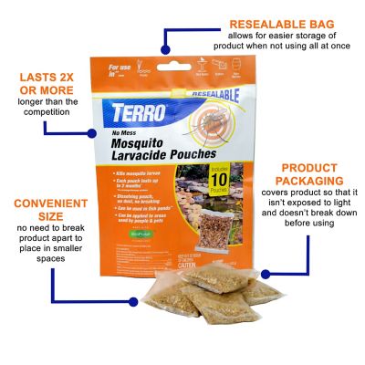 Image showing 5 th TERRO No Mess Mosquito Larvacide Pouches, 10-Pack