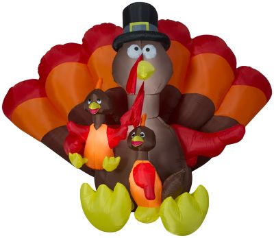 Gemmy 6 ft. Airblown Inflatable Turkey Family Scene, LED, Self-Inflates