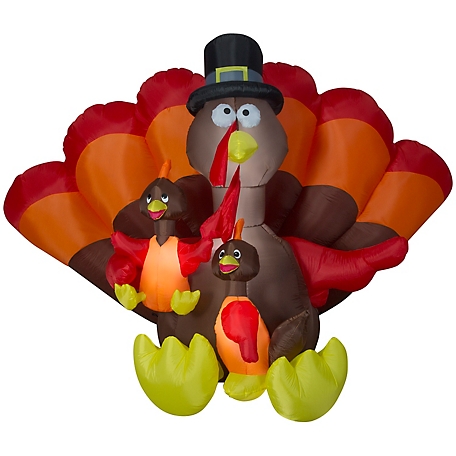 Gemmy 6 ft. Airblown Inflatable Turkey Family Scene, LED, Self-Inflates