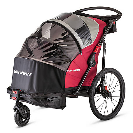 Schwinn Joyrider Double Child Bicycle Trailer with Stroller Attachment, 80 lb. Capacity
