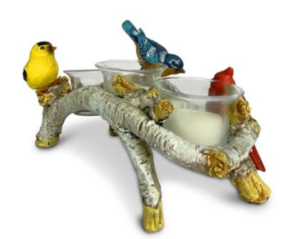 Image showing  10 in. Birch with Birds 3-Candle Holder