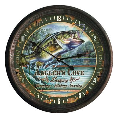 River's Edge Products 15 in. Bass Rusted Clock