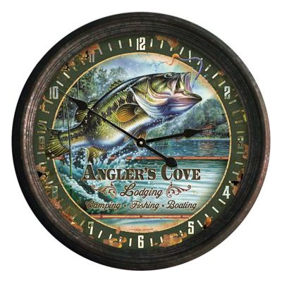 River's Edge Products Bass Rusted Clock, 15 in.