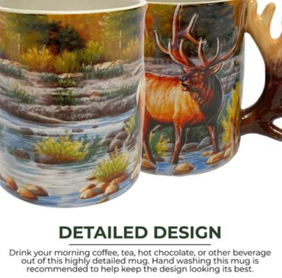 Image showing 6 th River's Edge Products 3D 15 oz. Elk Scene Ceramic Mug