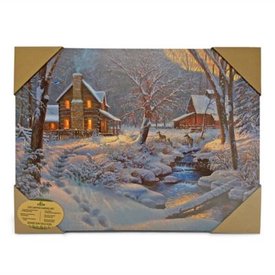 River's Edge Products Cabin/Deer LED Art, 16 in. x 12 in.