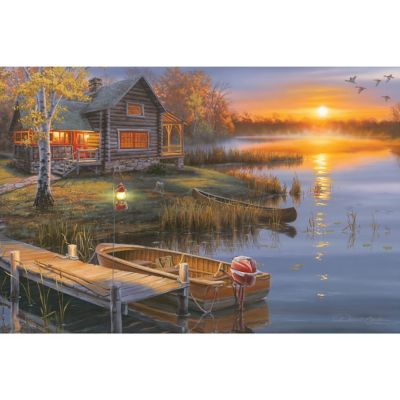 River's Edge Products 24 in. x 16 in. Lake Cabin LED Art