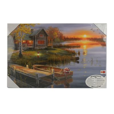 Image showing  Lake Cabin LED Art, 24 in. x 16 in.