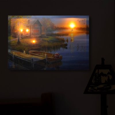 Image showing 6 th River's Edge Products Lake Cabin LED Art, 24 in. x 16 in.