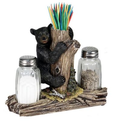 River's Edge Products Bear with Toothpick Holder Salt and Pepper Shakers