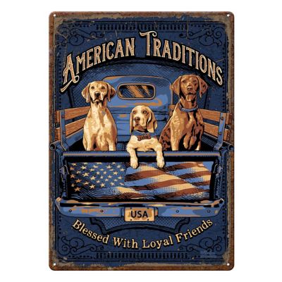 River's Edge Products 12 in. x 17 in. American Tradition Dogs Tin Sign
