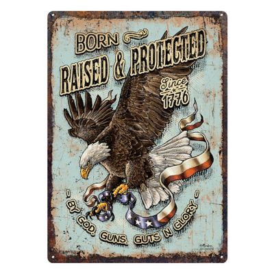 River's Edge Products 12 in. x 17 in. Born Raised and Protect Tin Sign