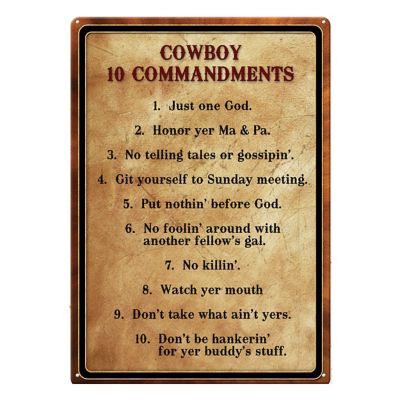 River's Edge Products Cowboy 10 Commandments Tin Sign, 12 in. x 17 in.