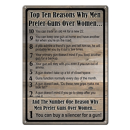 River's Edge Products 12 in. x 17 in. Gun over Women Tin Sign