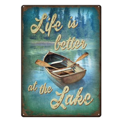 River's Edge Products Life Better Lake Tin Sign, 12 in. x 17 in.