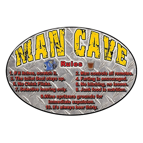 River's Edge Products 12 in. x 17 in. Man Cave Rules Tin Sign