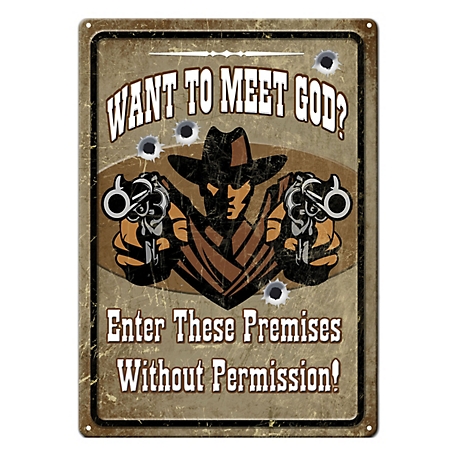 River's Edge Products 12 in. x 17 in. Meet God Tin Sign