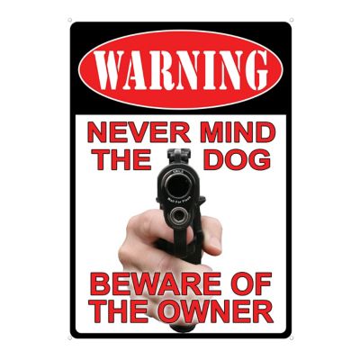River's Edge Products Warning/NeverMind Tin Sign, 12 in. x 17 in.
