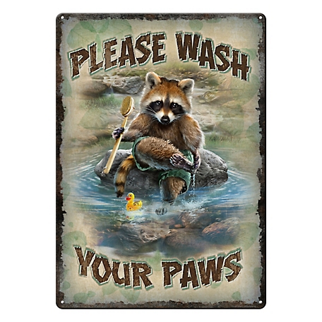River's Edge Products 12 in. x 17 in. Wash Your Paws Tin Sign