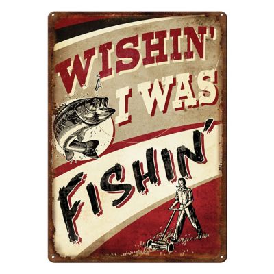 River's Edge Products 12 in. x 17 in. Wishin/Fishin Tin Sign