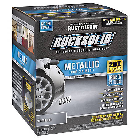 Rust-Oleum 80 oz. Silver Bullet RockSolid Polycuramine Metallic Garage Floor Coating Kit, High Gloss