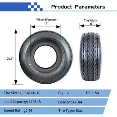 Image showing  20.5x8-10 6PR (LRC) SU03 Boat Trailer Tire and 10x6 5-4.5 Wheel Assembly, White