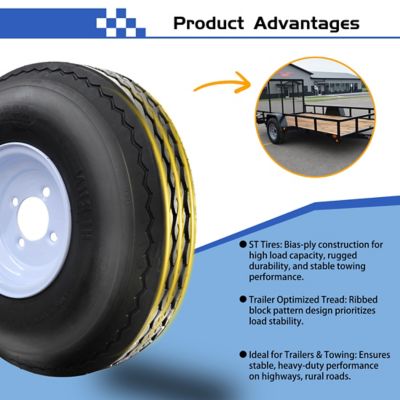 Image showing  5.7-8 6PR SU02 Boat Trailer Tire and 8x3.75 4-4 Wheel Assembly, 2.8 in. Center Bore, 2 mm Offset, White