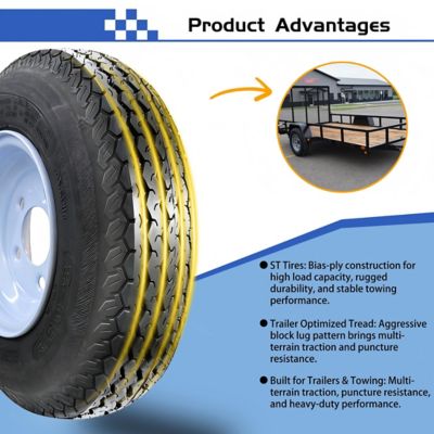Image showing  4.8-8 6PR Boat Trailer Tire and 8x3.75 5-4.5 Wheel Assembly, 2.8 in. Center Bore, 2mm Offset, White