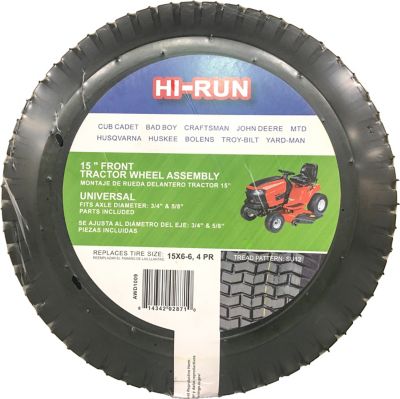 Hi-Run 15x6-6 4PR SU05 Universal Fit Lawn and Garden Tire Assembly on 6x4.5 Wheel with Universal Bushing Kits