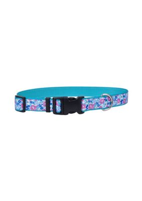 Retriever Adjustable Sketched Flowers Ribbon Overlay Dog Collar