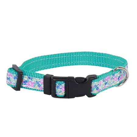 Adjustable Dog Collar with Sketched Flower Ribbon Overlay Retriever Dog Basic Collars