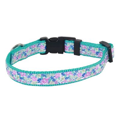 Image showing  Adjustable Sketched Flowers Ribbon Overlay Dog Collar
