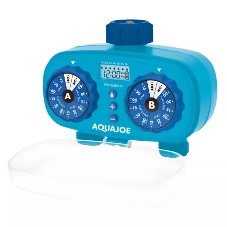 Aqua Joe Dual Zone Electronic Water Timer Customizable Programs 2 Connections Lawn Timers