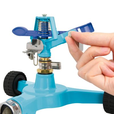 Image showing  1,390 sq. ft. Indestructible Zinc Impulse 360-Degree Garden Sprinkler, Customizable Coverage, Wheeled Base