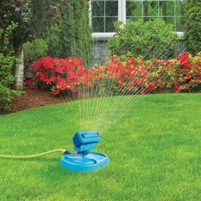 Image showing 5 th Aqua Joe 4,250 sq. ft. 20-Nozzle Max Coverage Adjustable Gear Driven Oscillating Sprinkler on Sled Base