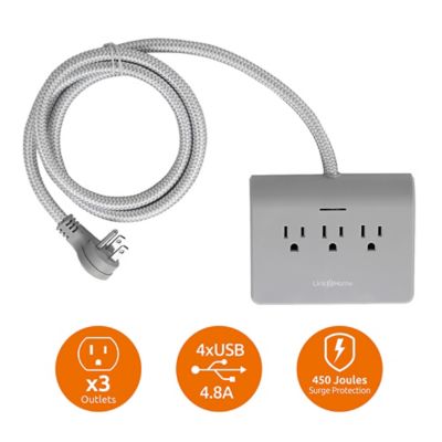Image showing  3 Outlet 4 USB Ports Power Dock Surge Protector and 5-ft. Extension Cord, 4.8A USB