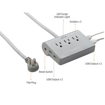 Image showing  3 Outlet 4 USB Ports Power Dock Surge Protector and 5-ft. Extension Cord, 4.8A USB