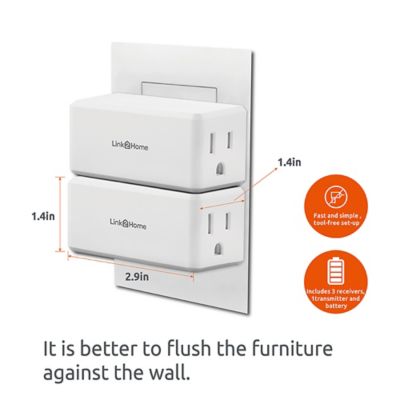 Image showing 6 th Link2Home 10A 1-Outlet Wireless Remote Control Compact Side Plug Light Switch Outlets, 3-Pack