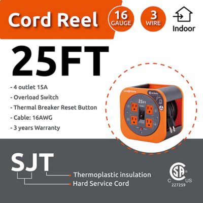 Image showing  25 ft. Indoor/Outdoor Cable Extension Cord Reel, 4 Outlets, 16 AWG SJT