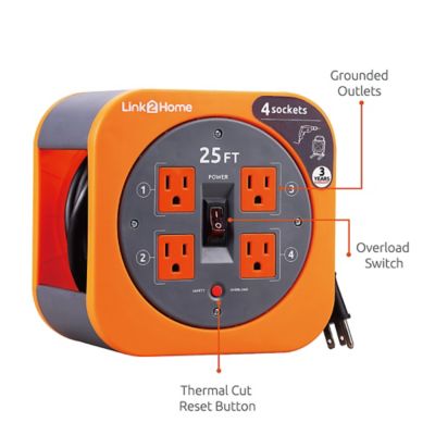 Image showing  25 ft. Indoor/Outdoor Cable Extension Cord Reel, 4 Outlets, 16 AWG SJT