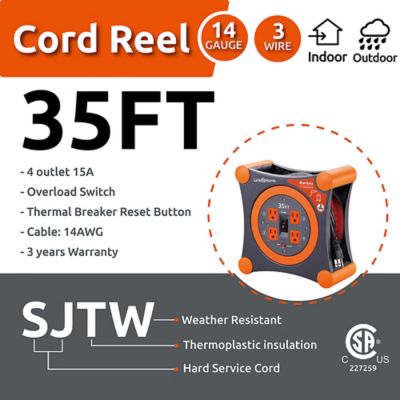 Image showing  35 ft. Indoor/Outdoor Cable Extension Cord Reel, 4 Outlets, 14 AWG SJTW