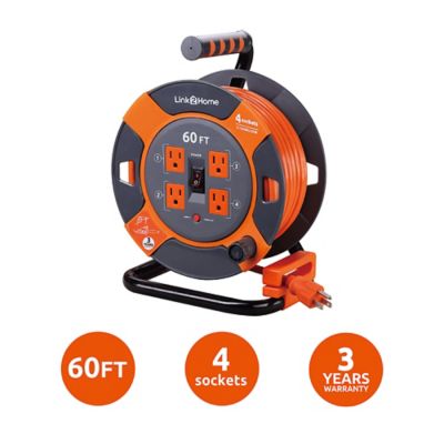 Image showing  60 ft. Indoor/Outdoor Heavy-Duty High-Visibility Extension Power Cord Reel, 4 Outlets, 14 AWG SJTW