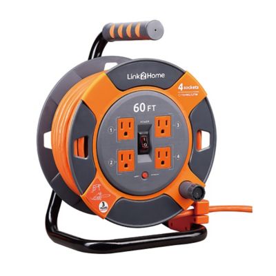Image showing  60 ft. Indoor/Outdoor Heavy-Duty High-Visibility Extension Power Cord Reel, 4 Outlets, 14 AWG SJTW
