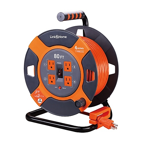 Link2Home 80 ft. Indoor/Outdoor Heavy-Duty High-Visibility 14 AWG SJTW Extension  Power Cord Reel with 4 Power Outlets at Tractor Supply Co.
