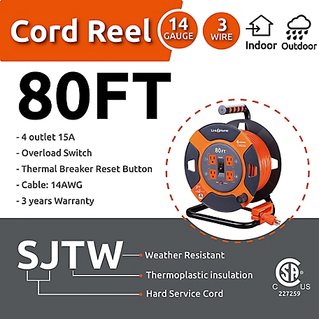 Link2Home 75 ft. Contractor-Grade Heavy-Duty High-Visibility Power Reel  Extension Cord with 4 Power Outlets at Tractor Supply Co.