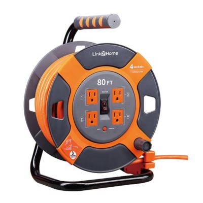 Image showing  80 ft. Indoor/Outdoor Heavy-Duty High-Visibility Extension Power Cord Reel, 4 Outlets, 14 AWG SJTW