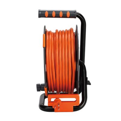 Image showing 6 th Link2Home 80 ft. Indoor/Outdoor Heavy-Duty High-Visibility Extension Power Cord Reel, 4 Outlets, 14 AWG SJTW