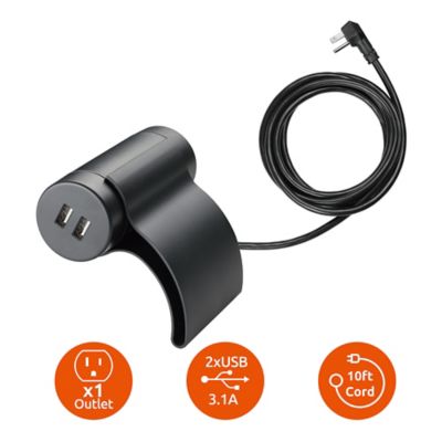 Image showing  10 ft. Indoor Sofa Socket Extension Cord, 1 Outlet/2 Ports, 3.1A USB, Dark Gray