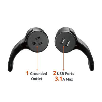 Image showing  10 ft. Indoor Sofa Socket Extension Cord, 1 Outlet/2 Ports, 3.1A USB, Dark Gray